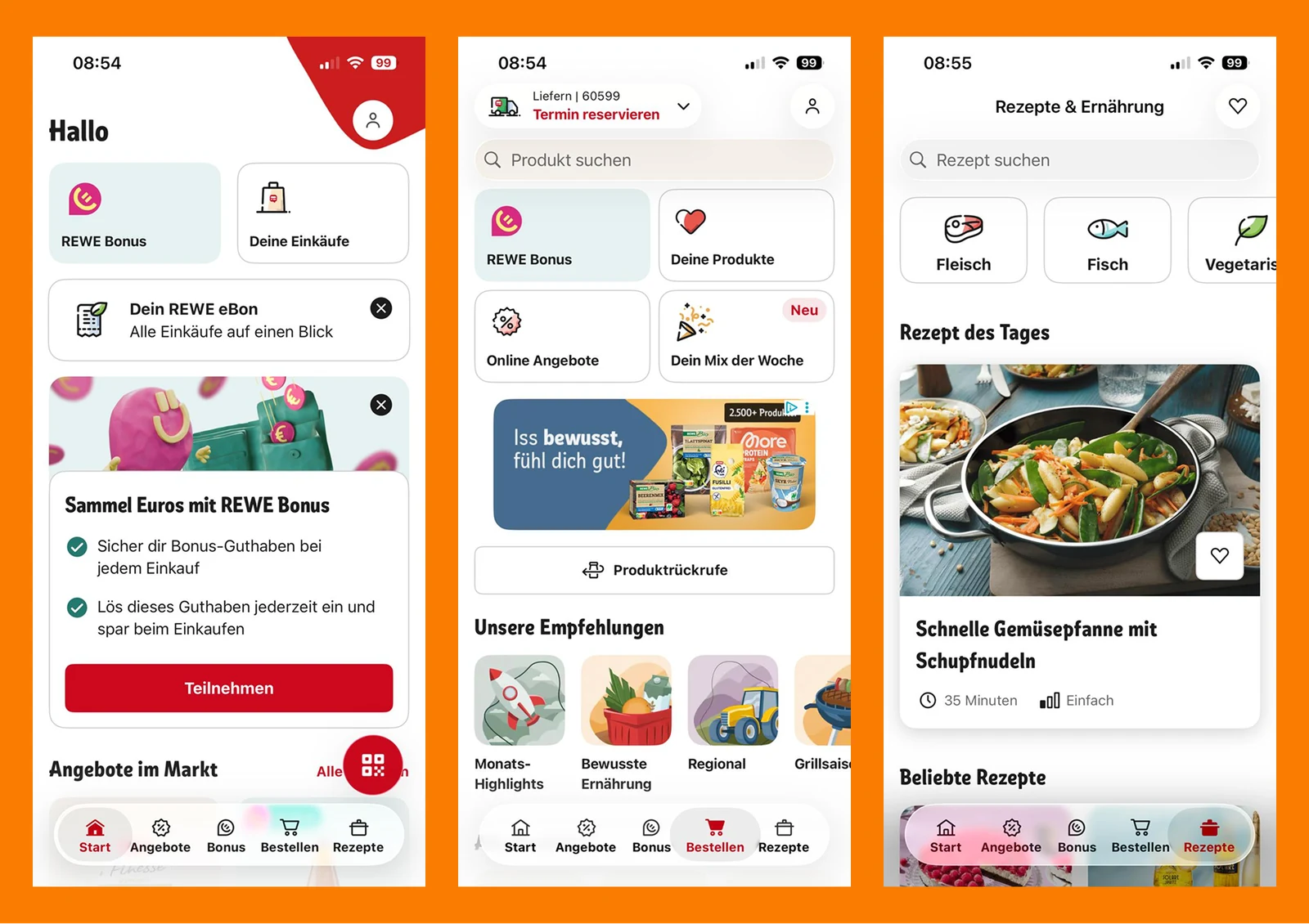 REWE app screens compared to MiLu concept