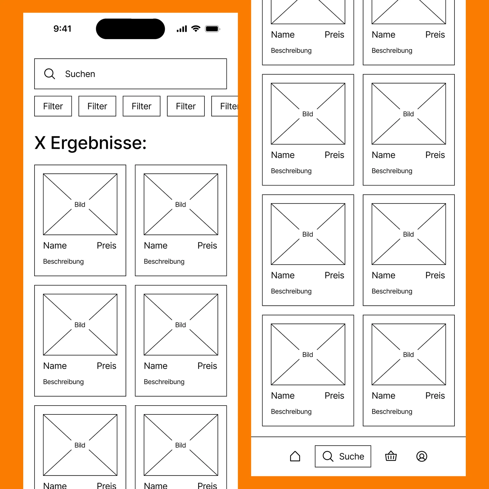 MiLu search screen wireframe